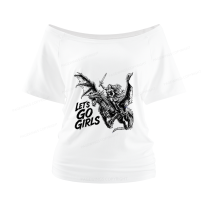 Pagewings Woman Dragon Rider Women Off Shoulder T-shirts