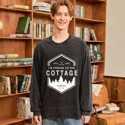 Pagewings Coming To The Cottage Unisex Washed Long Sleeve T-shirt