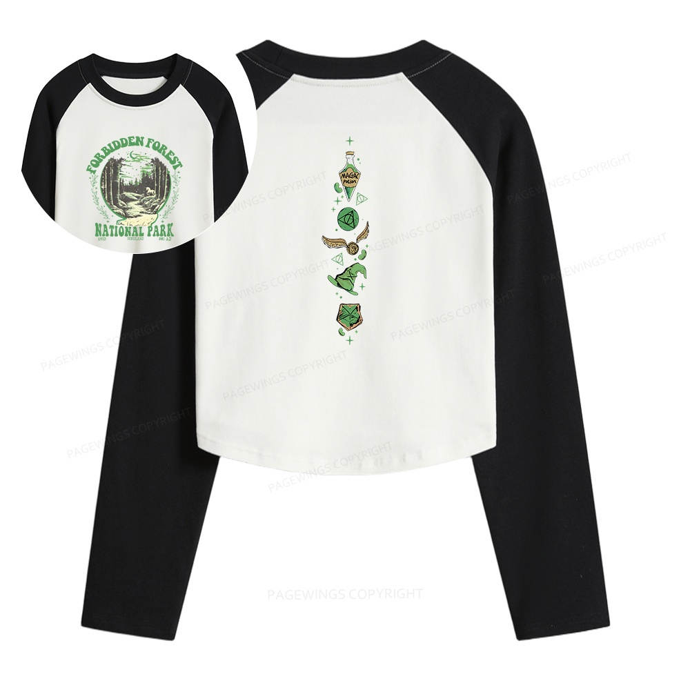 Pagewings Forbidden Forest Women Long Sleeve Crop Raglan T-shirt