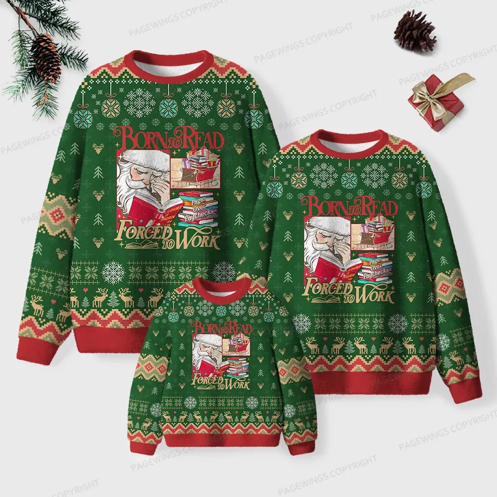 Pagewings Born To Read Forced To Work Unisex Ugly Knit Sweatshirt