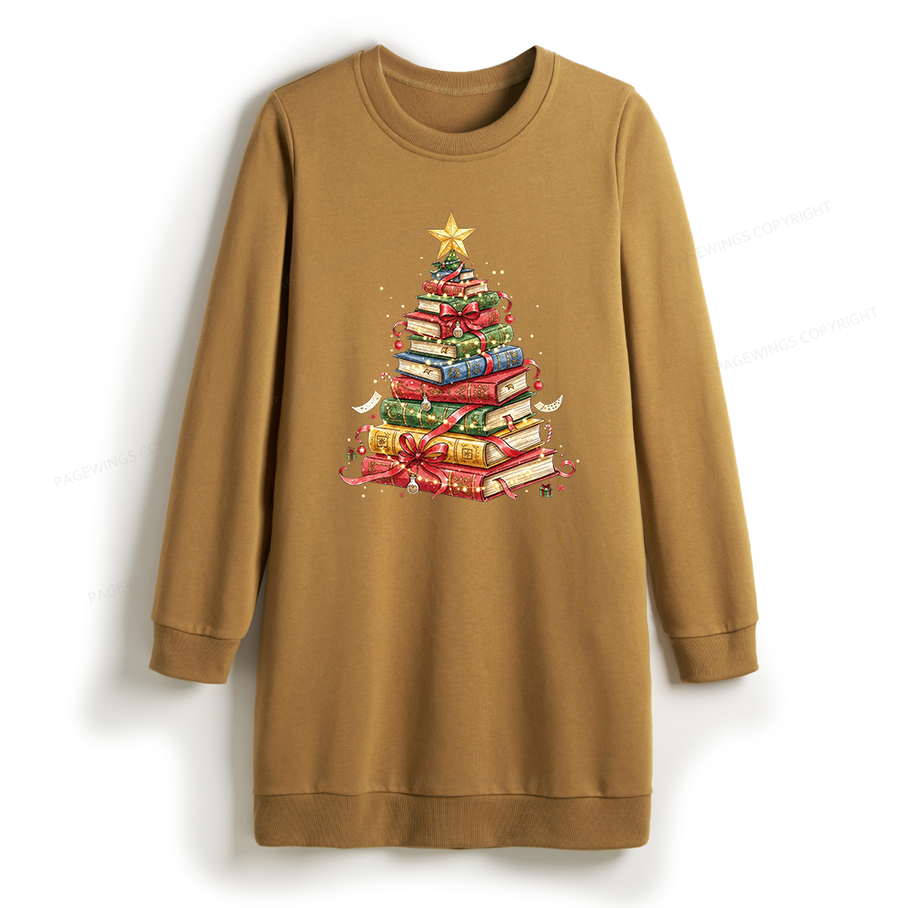 Pagewings Christmas Tree Made of Books Sweatshirt Dress