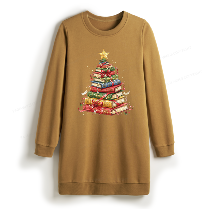 Pagewings Christmas Tree Made of Books Sweatshirt Dress