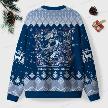 Pagewings Defend The Public Library Unisex Ugly Knit Sweatshirt