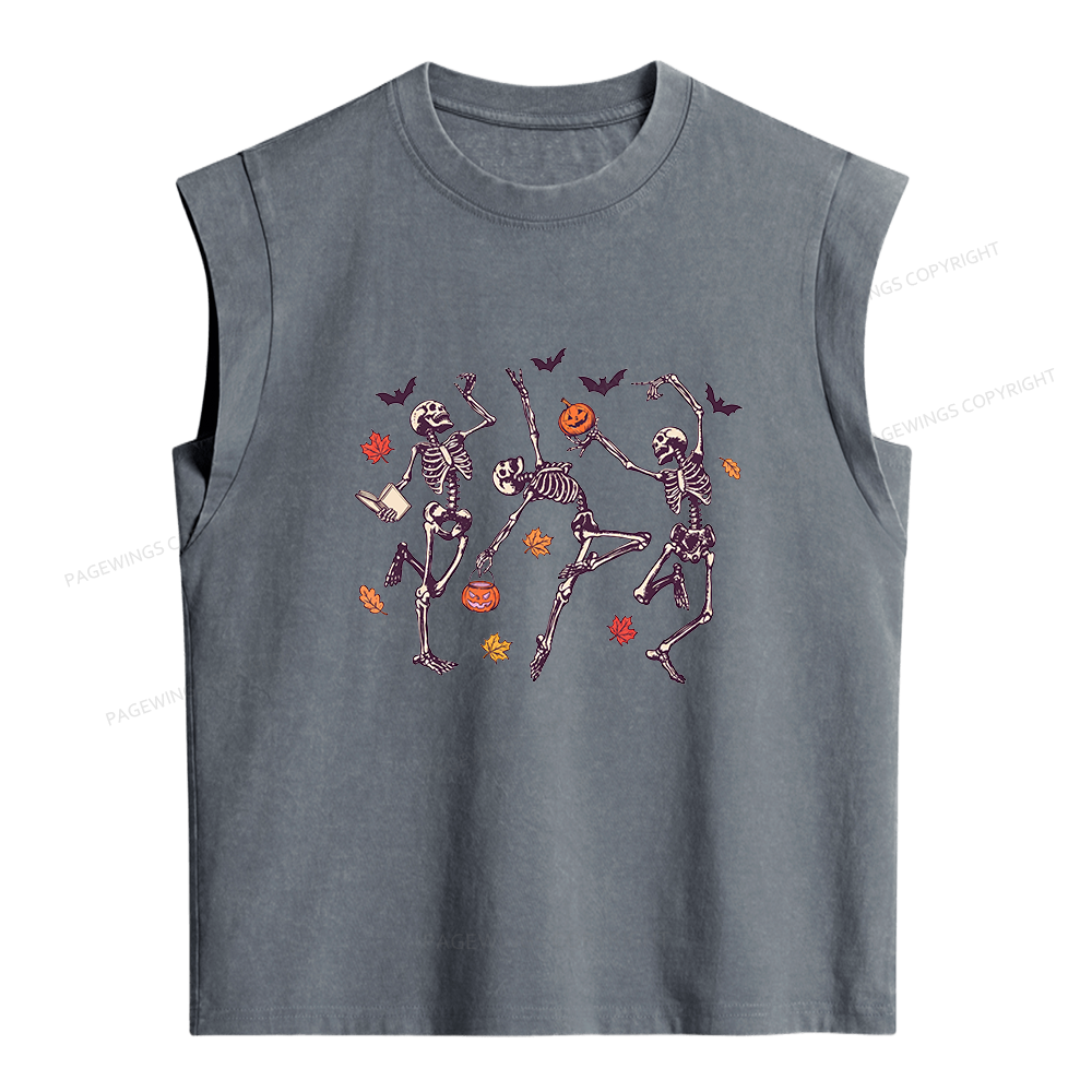 16813Pagewings Dancing Skeleton Women's Washed Tank Top