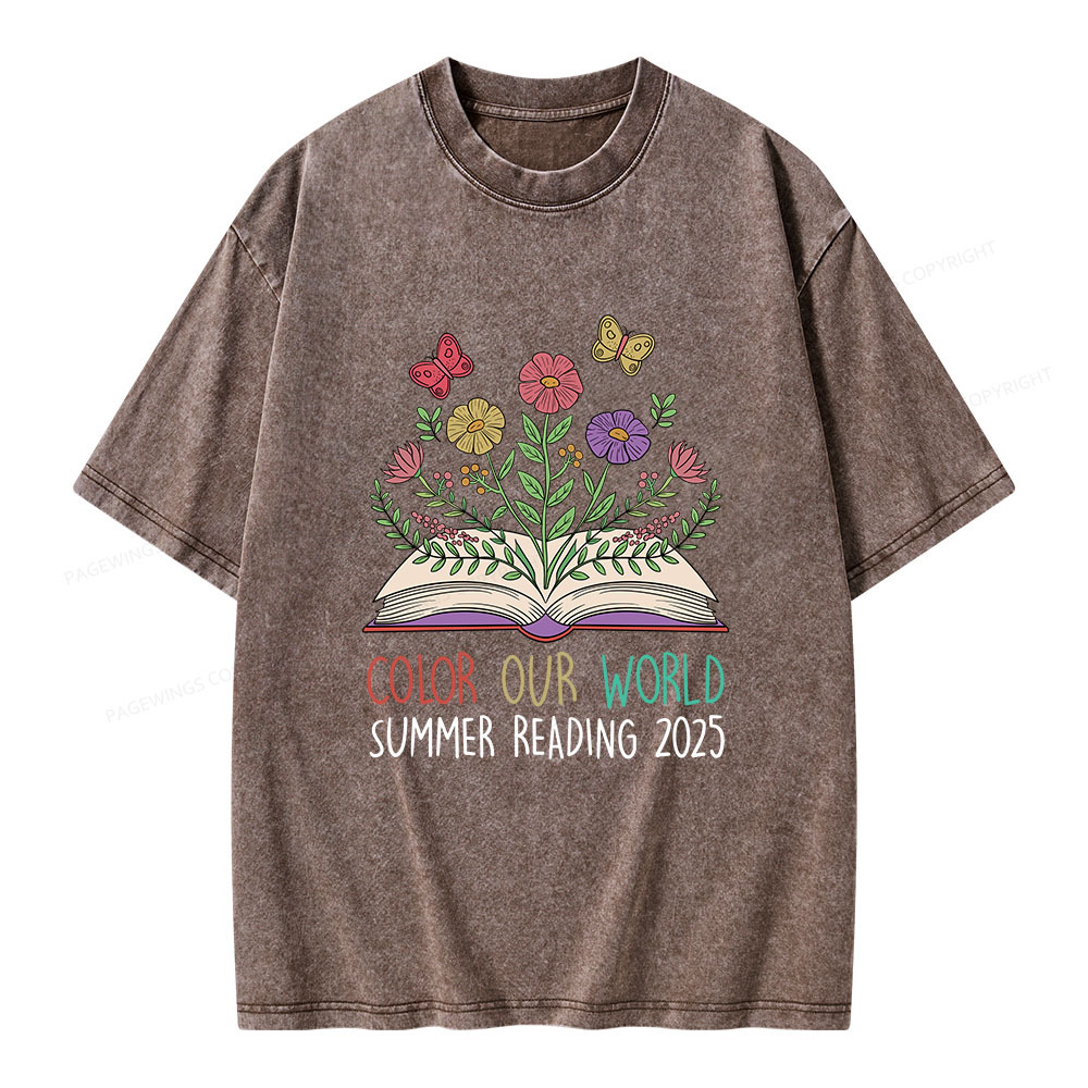 Pagewings Color Our World Summer Reading 2025 Unisex Washed T-shirt