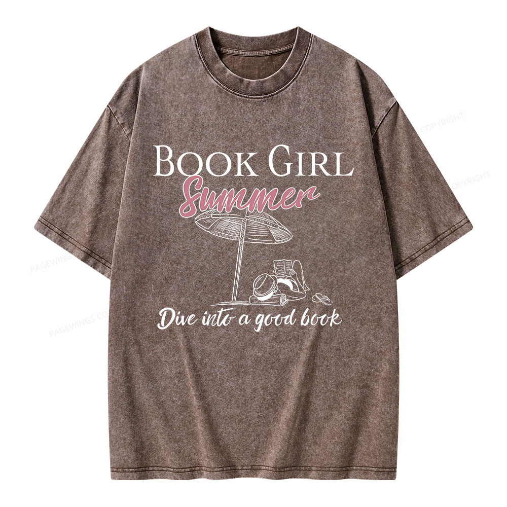 Pagewings Book Girl Summer Unisex Washed T-shirt