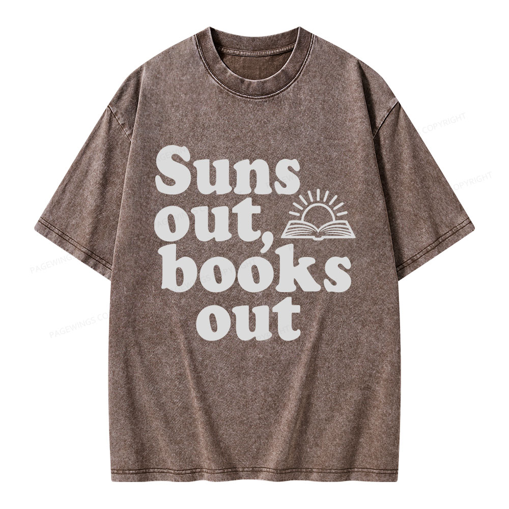 Pagewings Suns Out Books Out Unisex Washed T-shirt