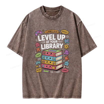 Pagewings Level Up at Your Library Summer 2025 Unisex Washed T-shirt