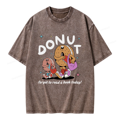 Pagewings Donut Forget To Read A Book Today Unisex Washed T-shirt