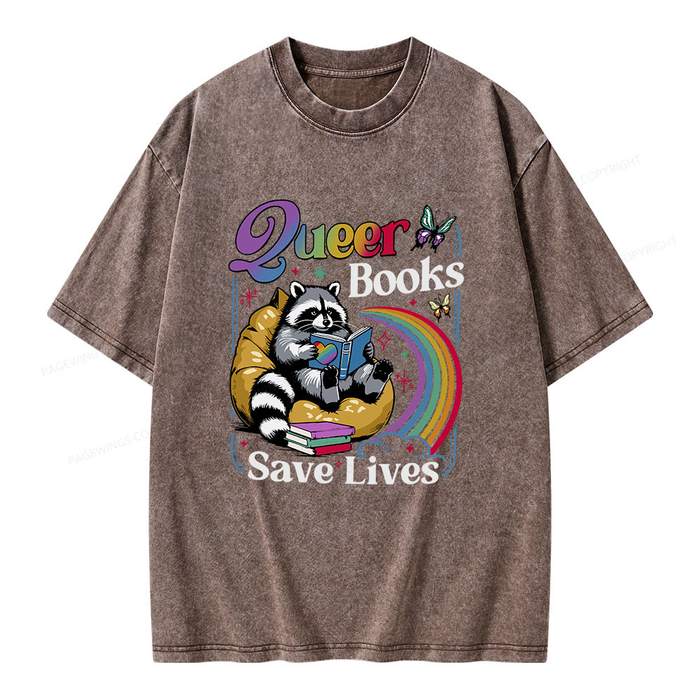 Pagewings Queer Books Save Lives Unisex Washed T-shirt