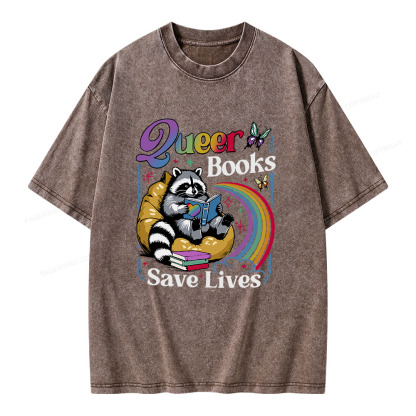 Pagewings Queer Books Save Lives Unisex Washed T-shirt
