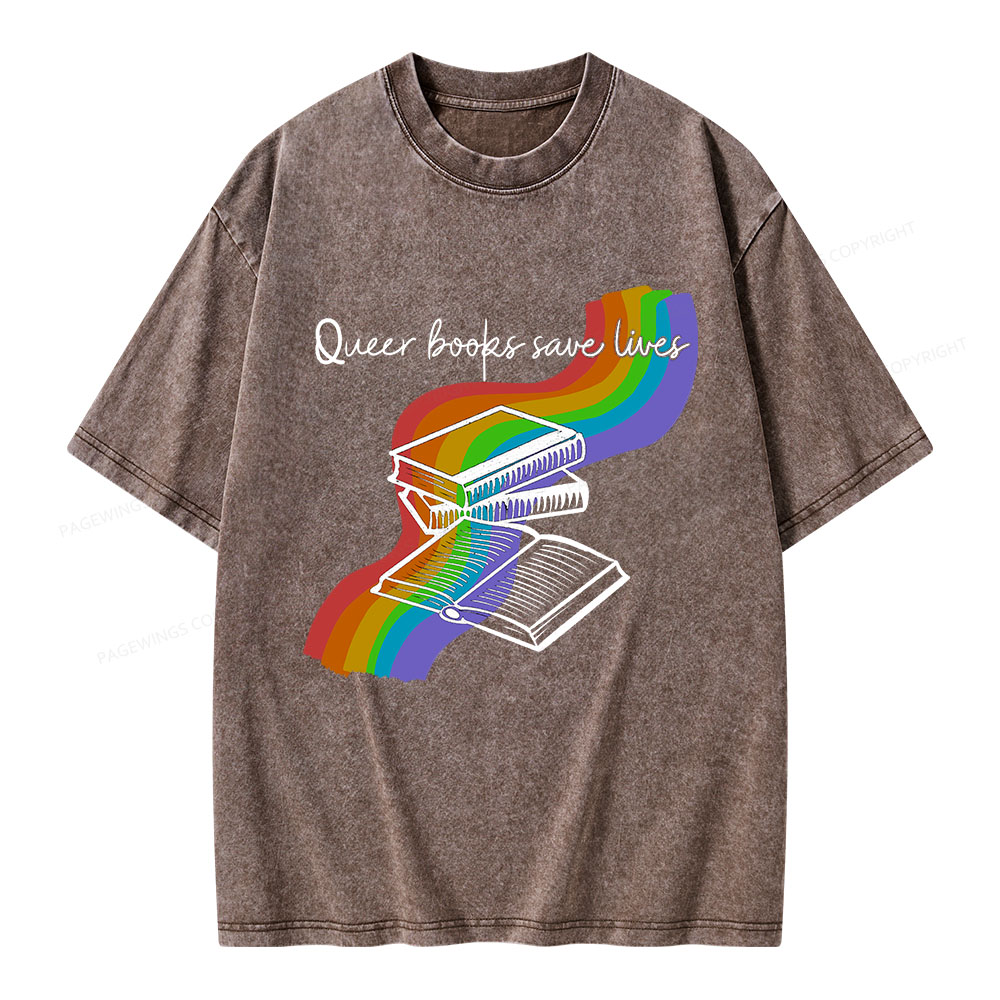 Pagewings Queer Books Save Lives Unisex Washed T-shirt
