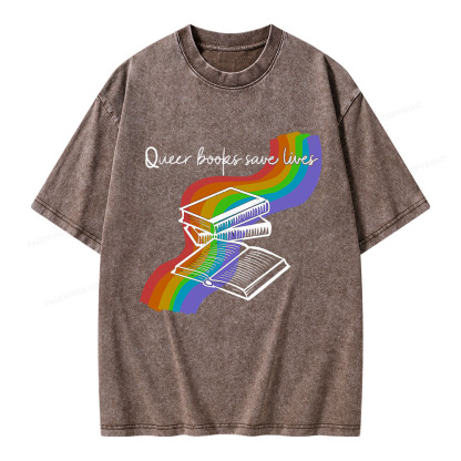 Pagewings Queer Books Save Lives Unisex Washed T-shirt