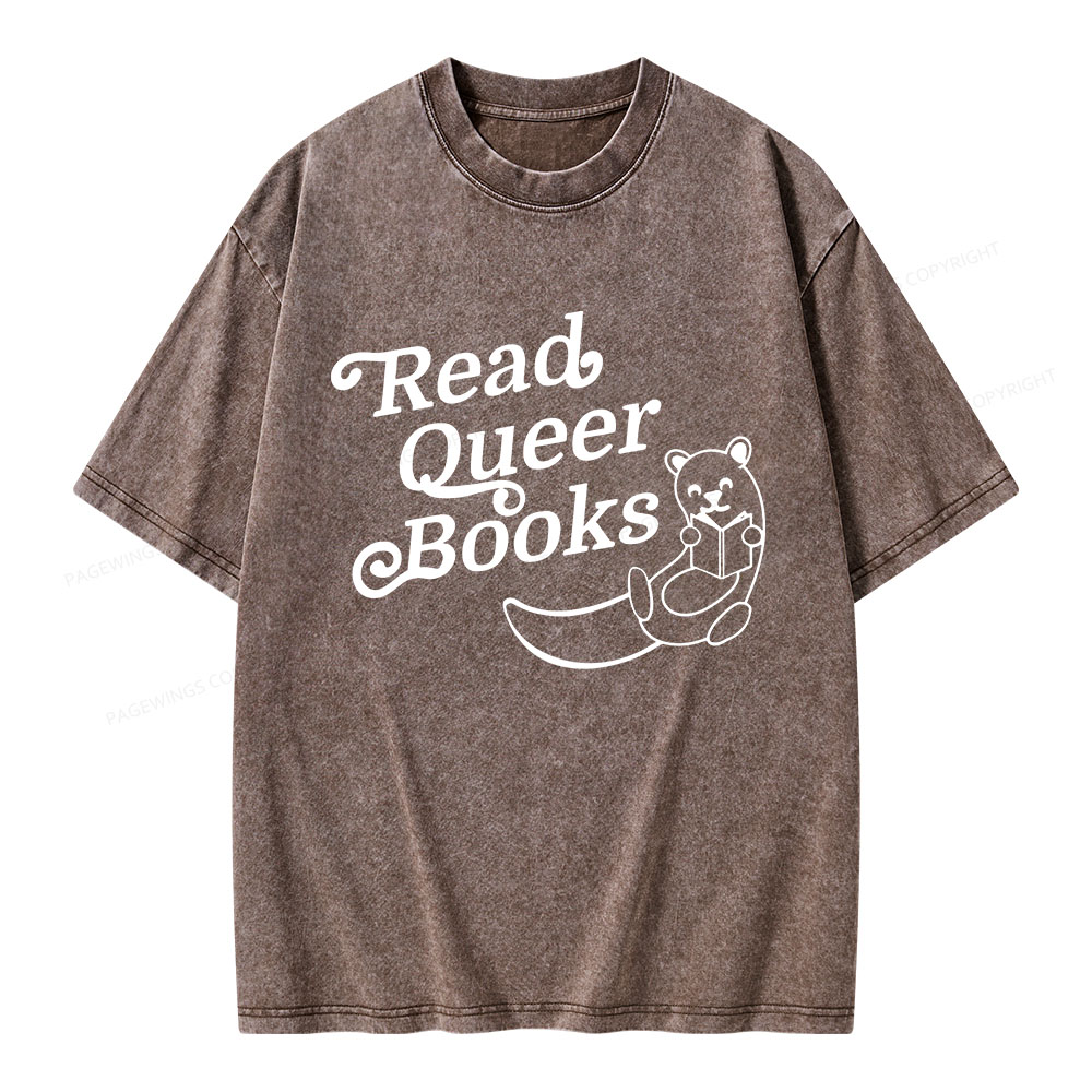 Pagewings Read Queer Books Unisex Washed T-shirt