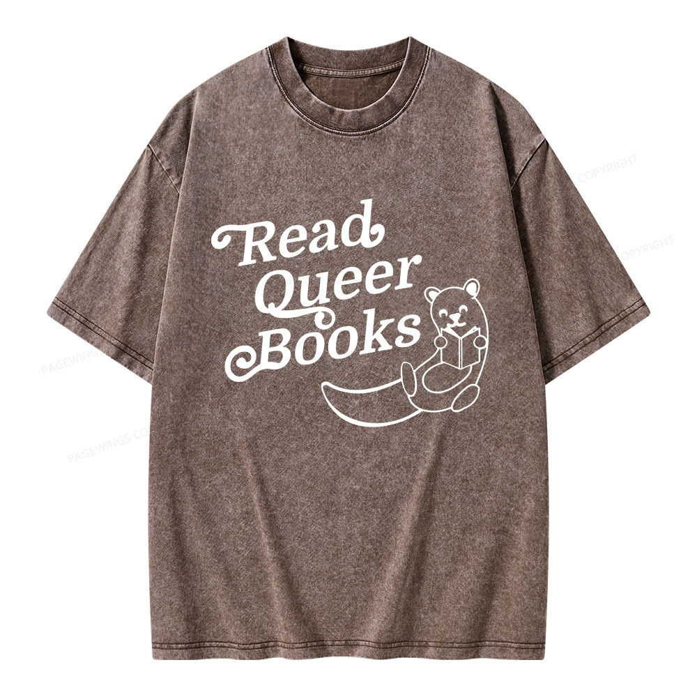 Pagewings Read Queer Books Unisex Washed T-shirt