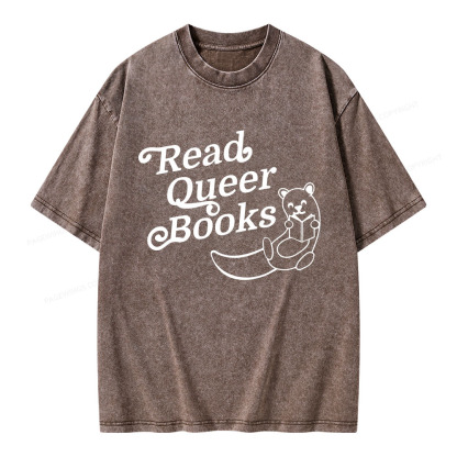 Pagewings Read Queer Books Unisex Washed T-shirt