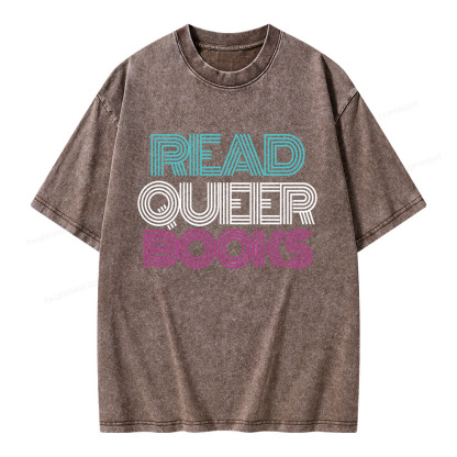 Pagewings Read Queer Books Unisex Washed T-shirt