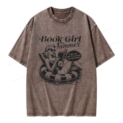 Pagewings Book Girl Summer Unisex Washed T-shirt