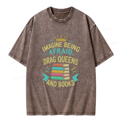 Pagewings Afraid Of Drag Queens And Books Unisex Washed T-shirt
