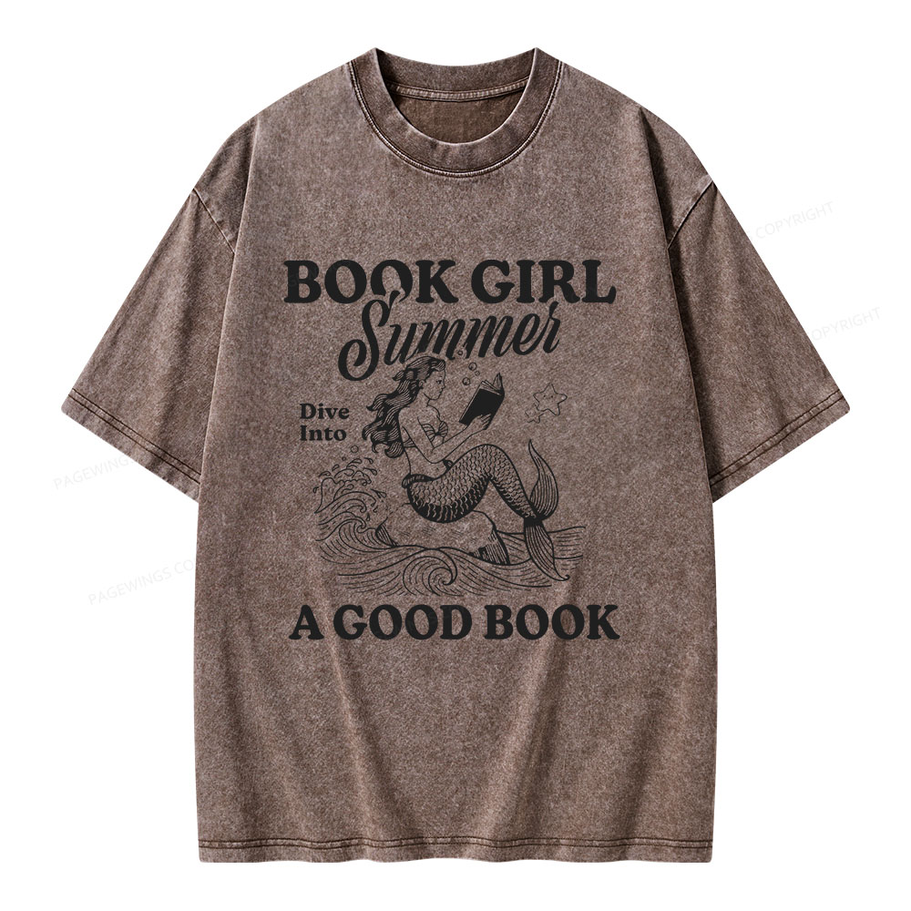 Pagewings Book Girl Summer Unisex Washed T-shirt