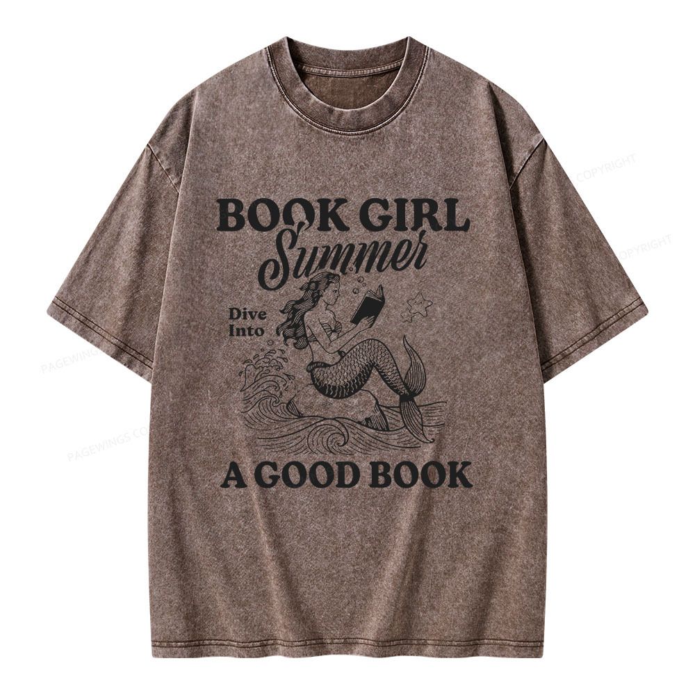Pagewings Book Girl Summer Unisex Washed T-shirt