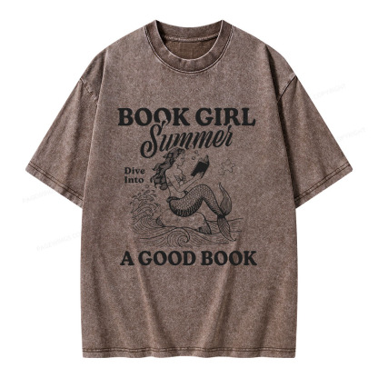 Pagewings Book Girl Summer Unisex Washed T-shirt