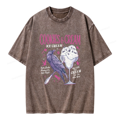 Pagewings Cookies Cream Ice Cream Unisex Washed T-shirt