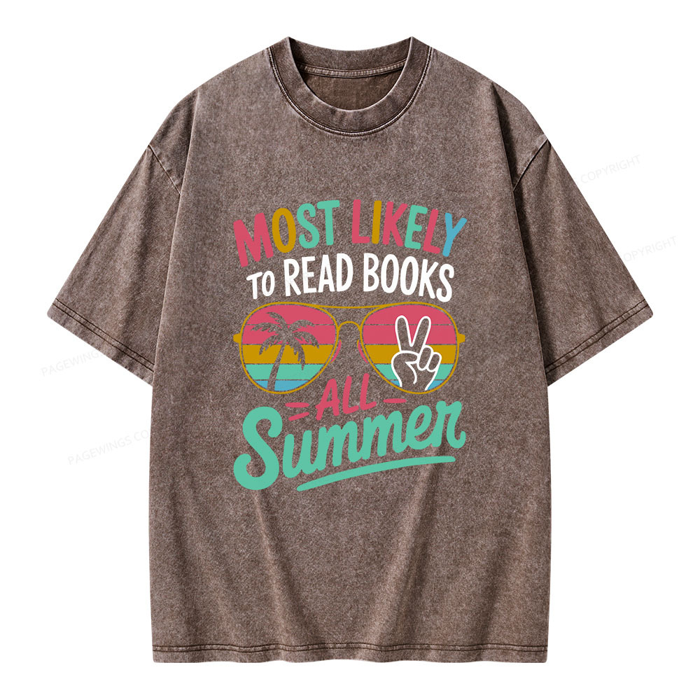 Pagewings Most Likely To Read Books All Summer Unisex Washed T-shirt