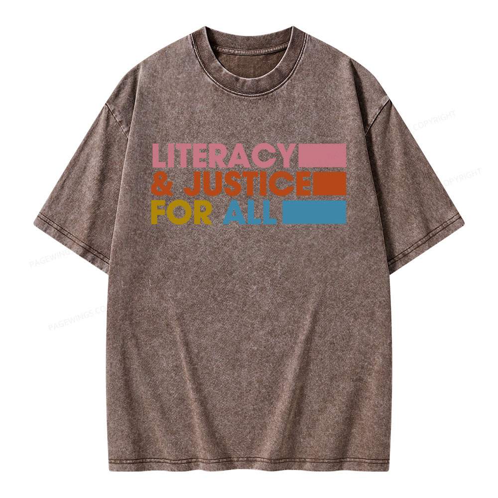 Pagewings Literacy Justice For All Unisex Washed T-shirt