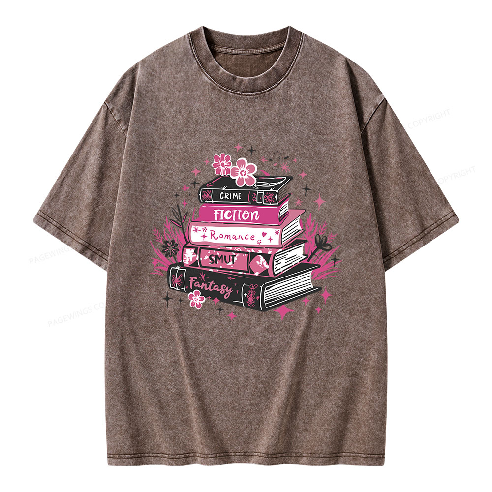 Pagewings Floral Book Stack Book Lover Unisex Washed T-shirt