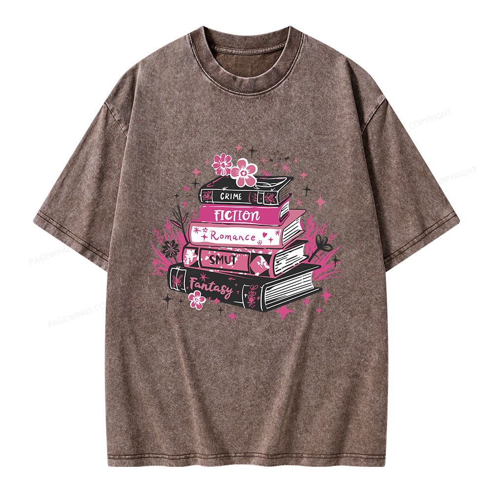Pagewings Floral Book Stack Book Lover Unisex Washed T-shirt