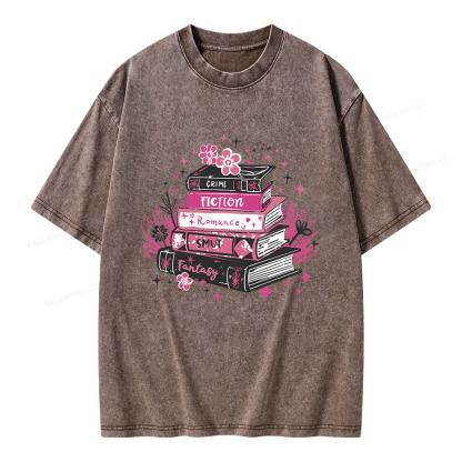 Pagewings Floral Book Stack Book Lover Unisex Washed T-shirt