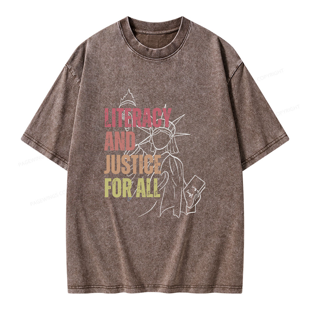 Pagewings Literacy And Justice For All Unisex Washed T-shirt