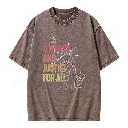 Pagewings Literacy And Justice For All Unisex Washed T-shirt