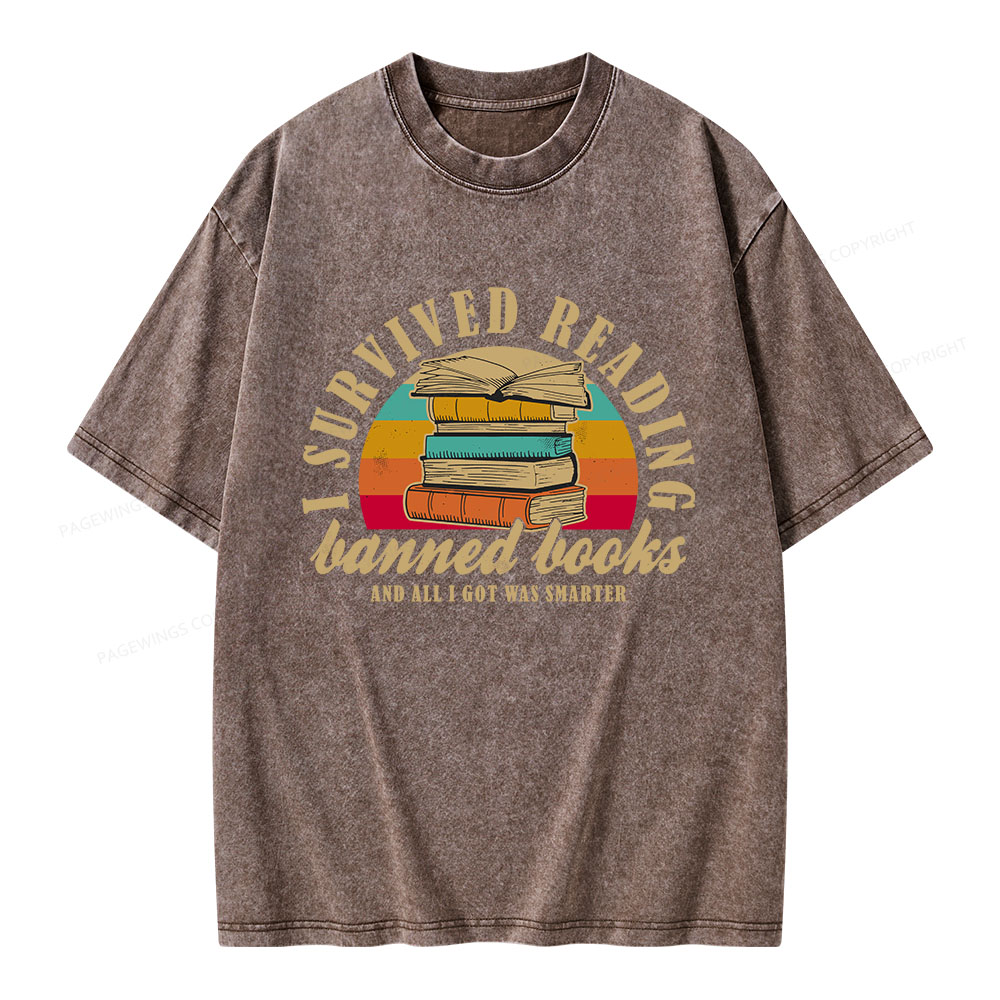 Pagewings I Survived Reading Banned Books Unisex Washed T-shirt