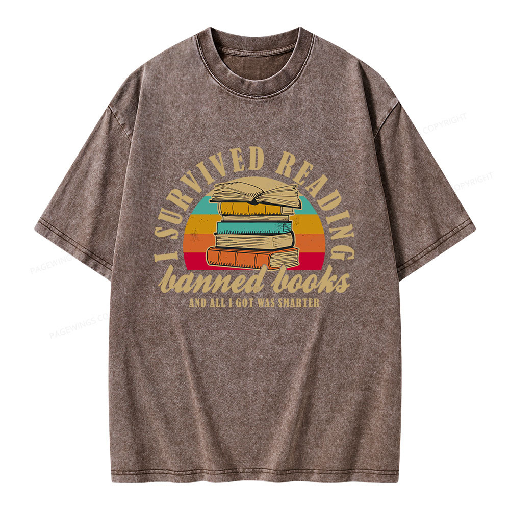 Pagewings I Survived Reading Banned Books Unisex Washed T-shirt
