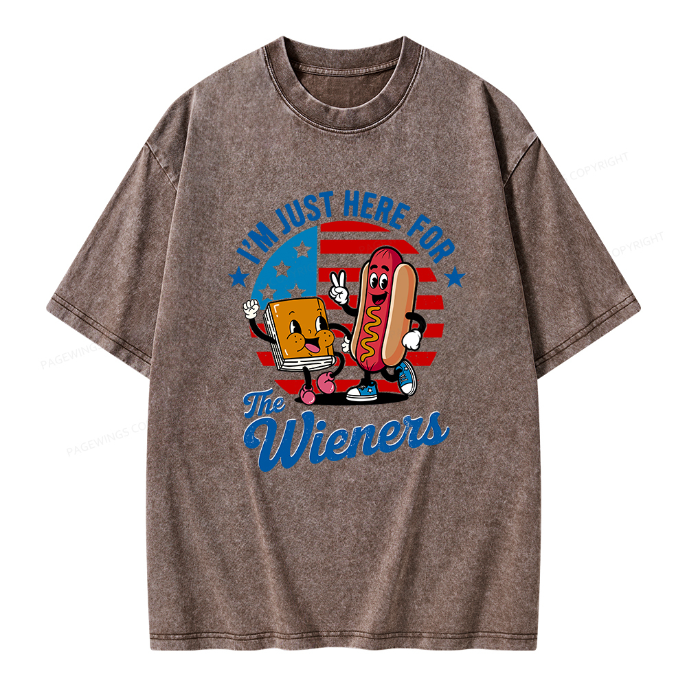 Pagewings Just Here For The Wieners Unisex Washed T-shirt