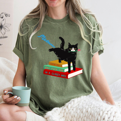 Pagewing A handsome cat standing on a book Unisex Washed T-shirt