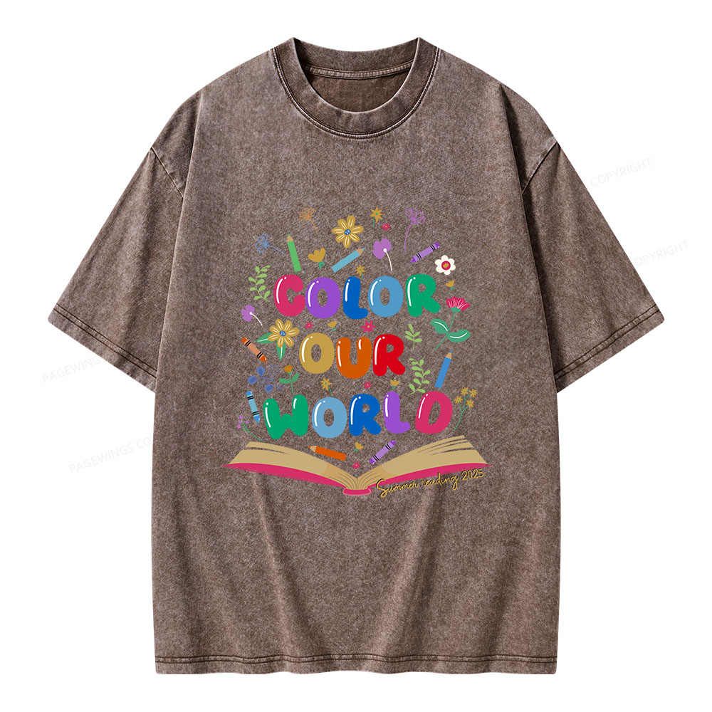 Pagewings Color Our World Summer Reading 2025 Unisex Washed T-shirt