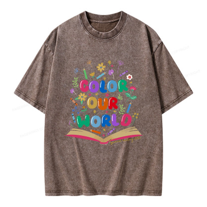Pagewings Color Our World Summer Reading 2025 Unisex Washed T-shirt