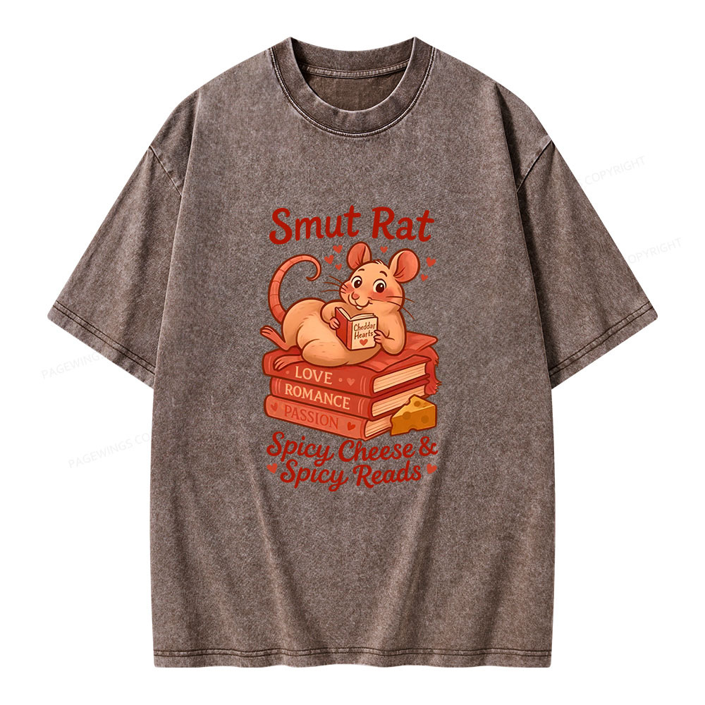 Pagewings Smut Rat Spicy Cheese Spicy Reads Unisex Washed T-shirt