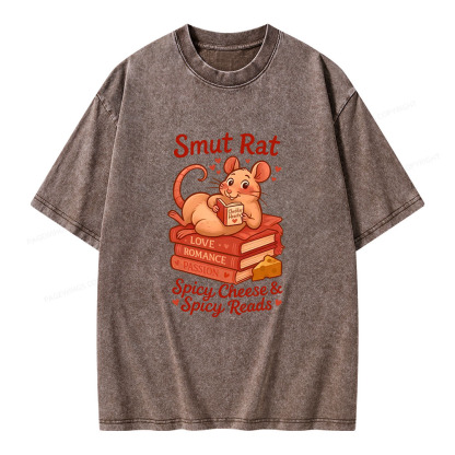 Pagewings Smut Rat Spicy Cheese Spicy Reads Unisex Washed T-shirt