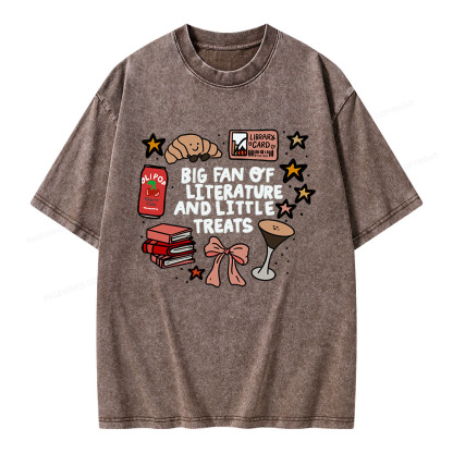 Pagewings Big Fan Of Literature And Little Treats Unisex Washed T-shirt