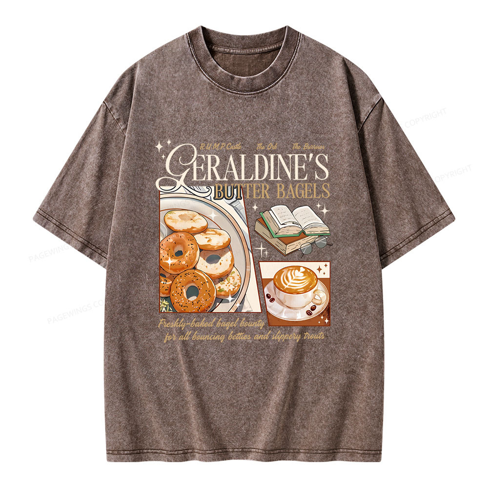 Pagewings Geraldines Buttery Bagels Unisex Washed T-shirt