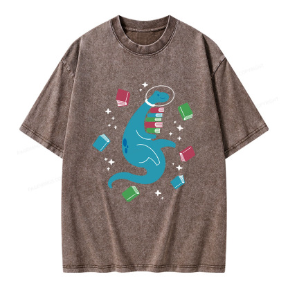 Pagewings Space Bookasaurus Unisex Washed T-shirt