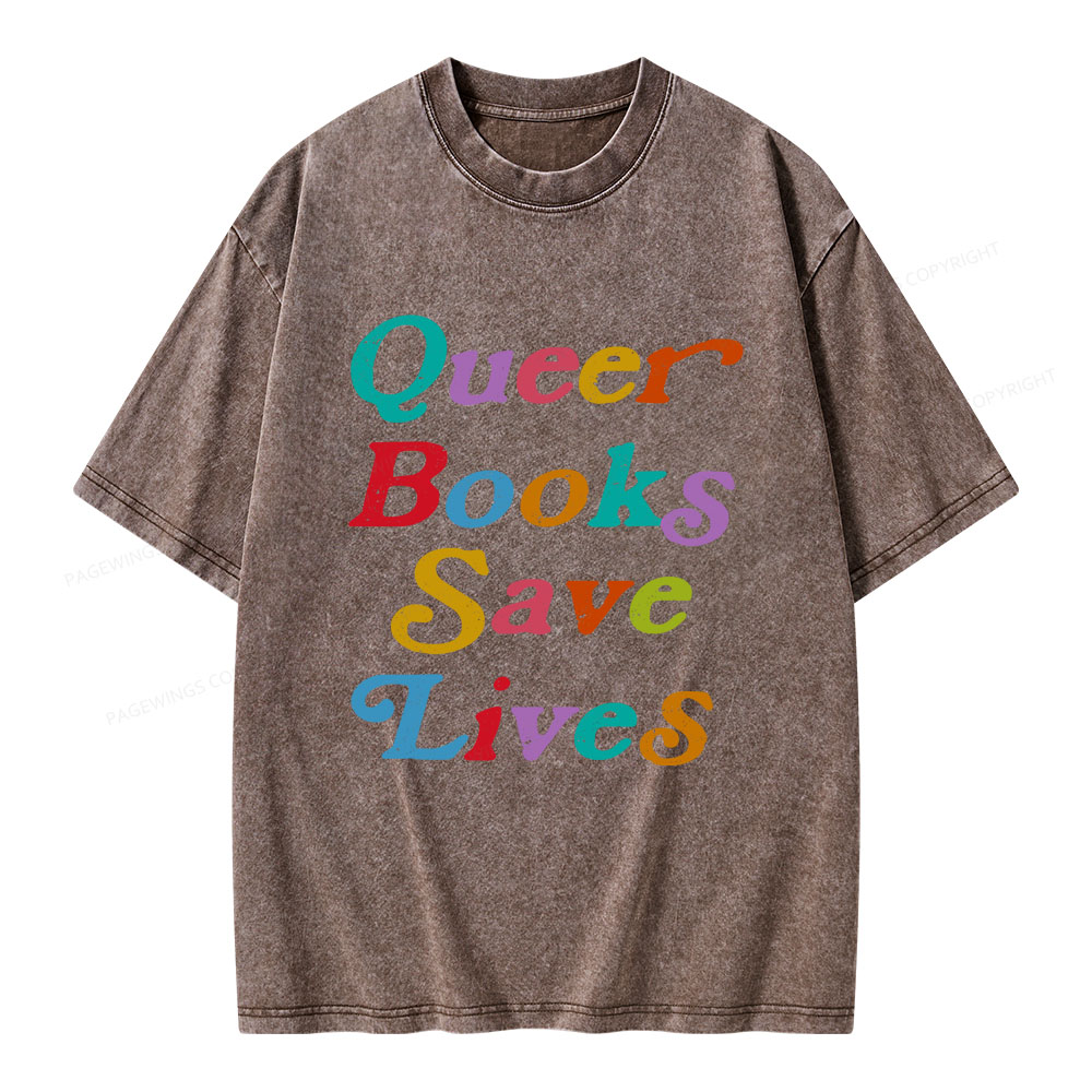 Pagewings Queer Books Save Lives Unisex Washed T-shirt