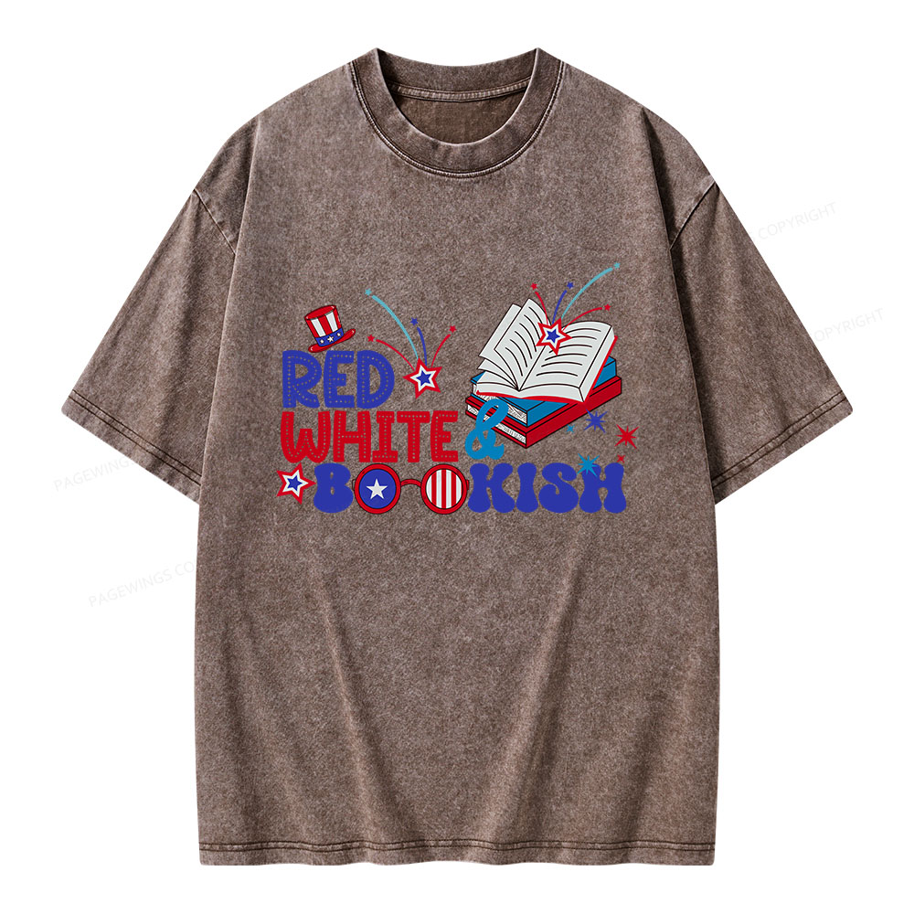 Pagewings Red White Bookish Unisex Washed T-shirt
