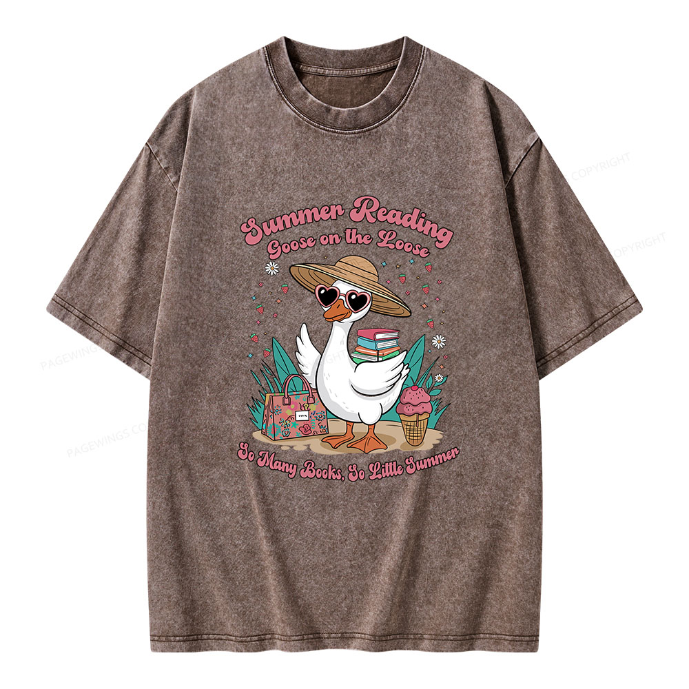 Pagewings Summer Reading Goose On The Loose Unisex Washed T-shirt