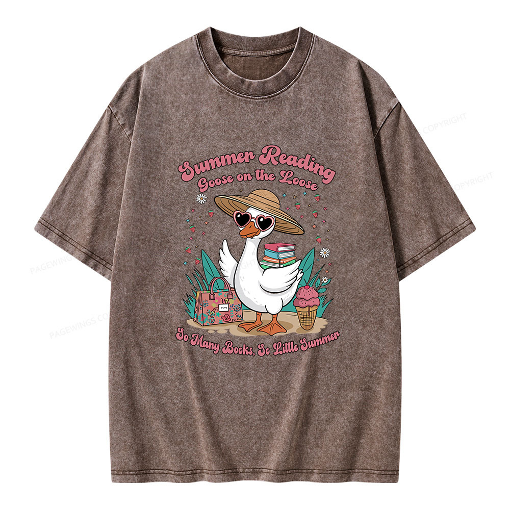 Pagewings Summer Reading Goose On The Loose Unisex Washed T-shirt