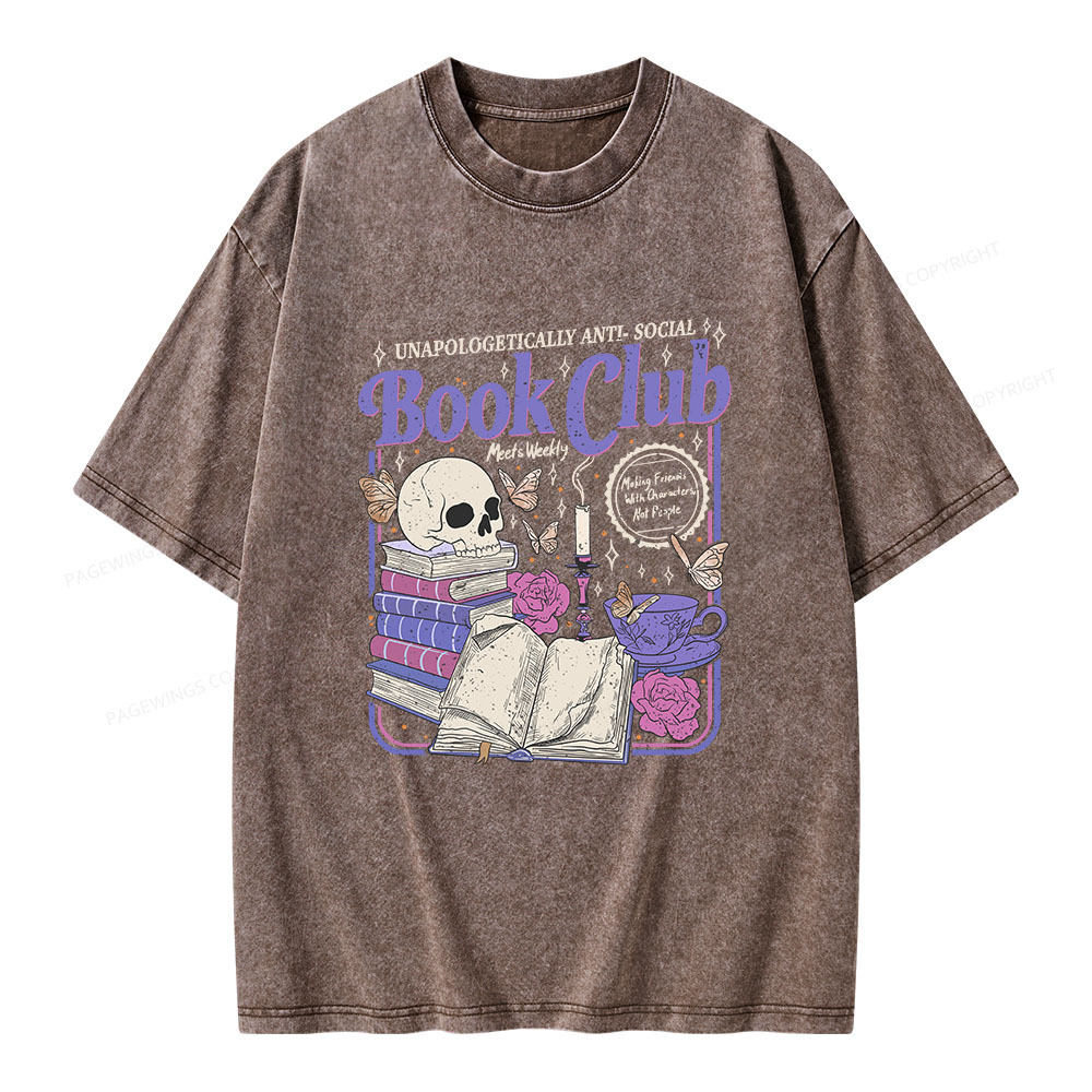 Pagewings Anti Social Book Club Unisex Washed T-shirt
